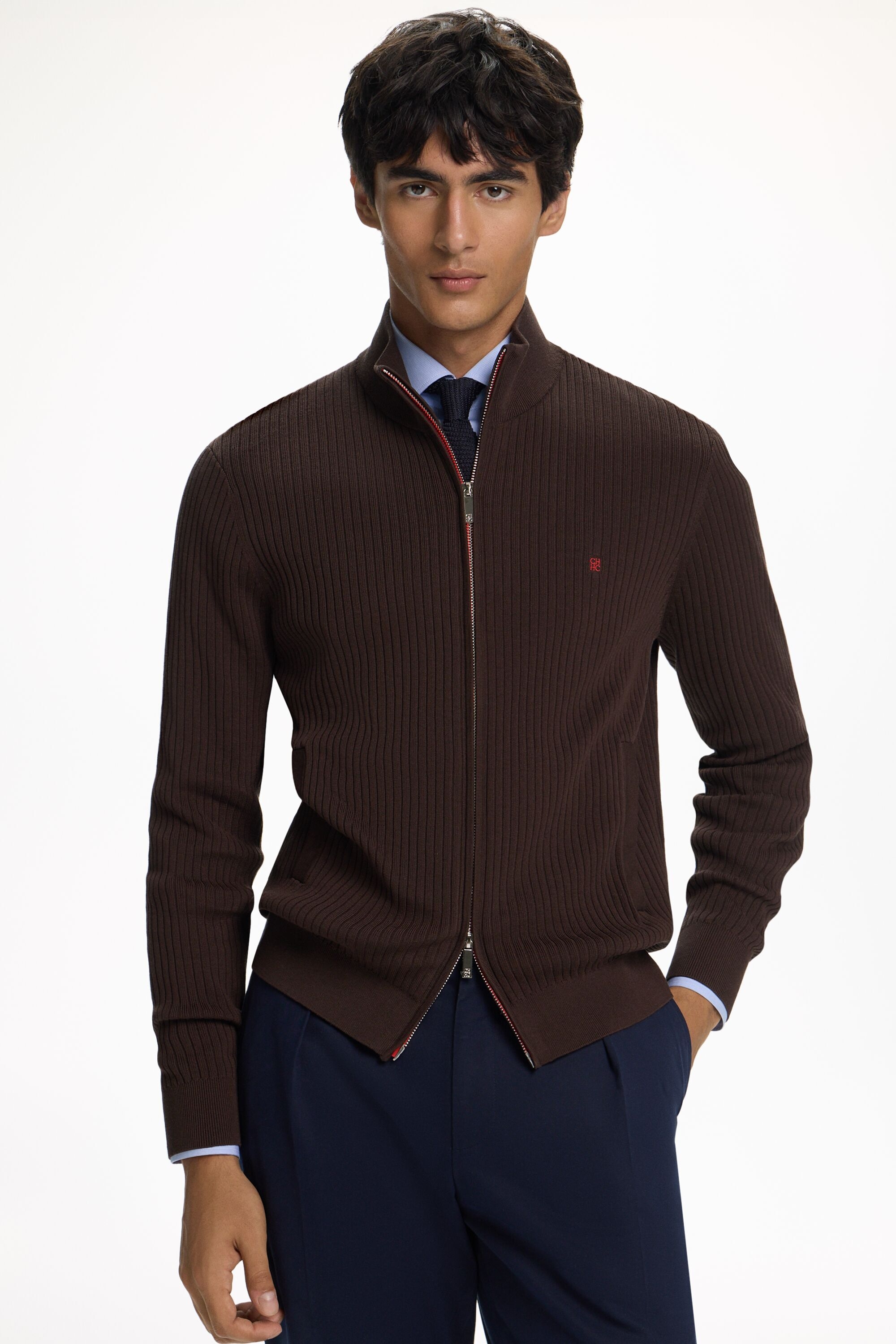 Cárdigan de Algodón Gaseado con Cuello Tira