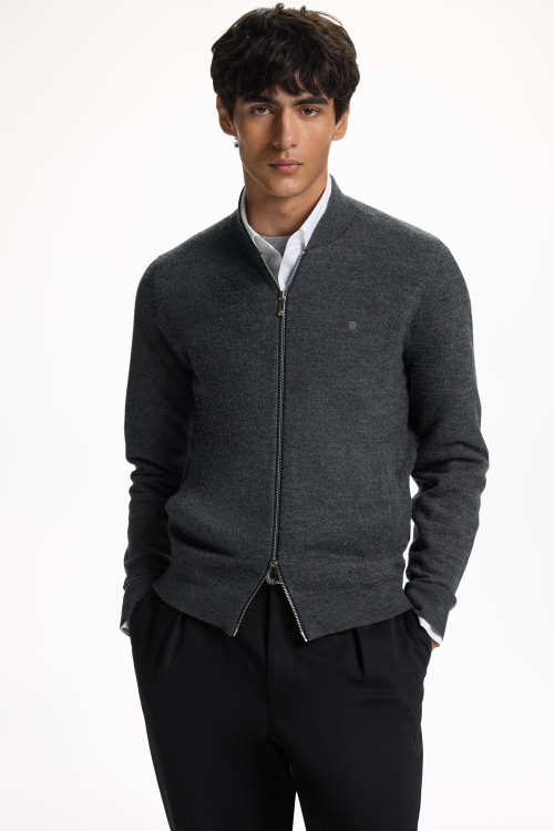 BOMBER COLLAR MERINO WOOL CARDIGAN