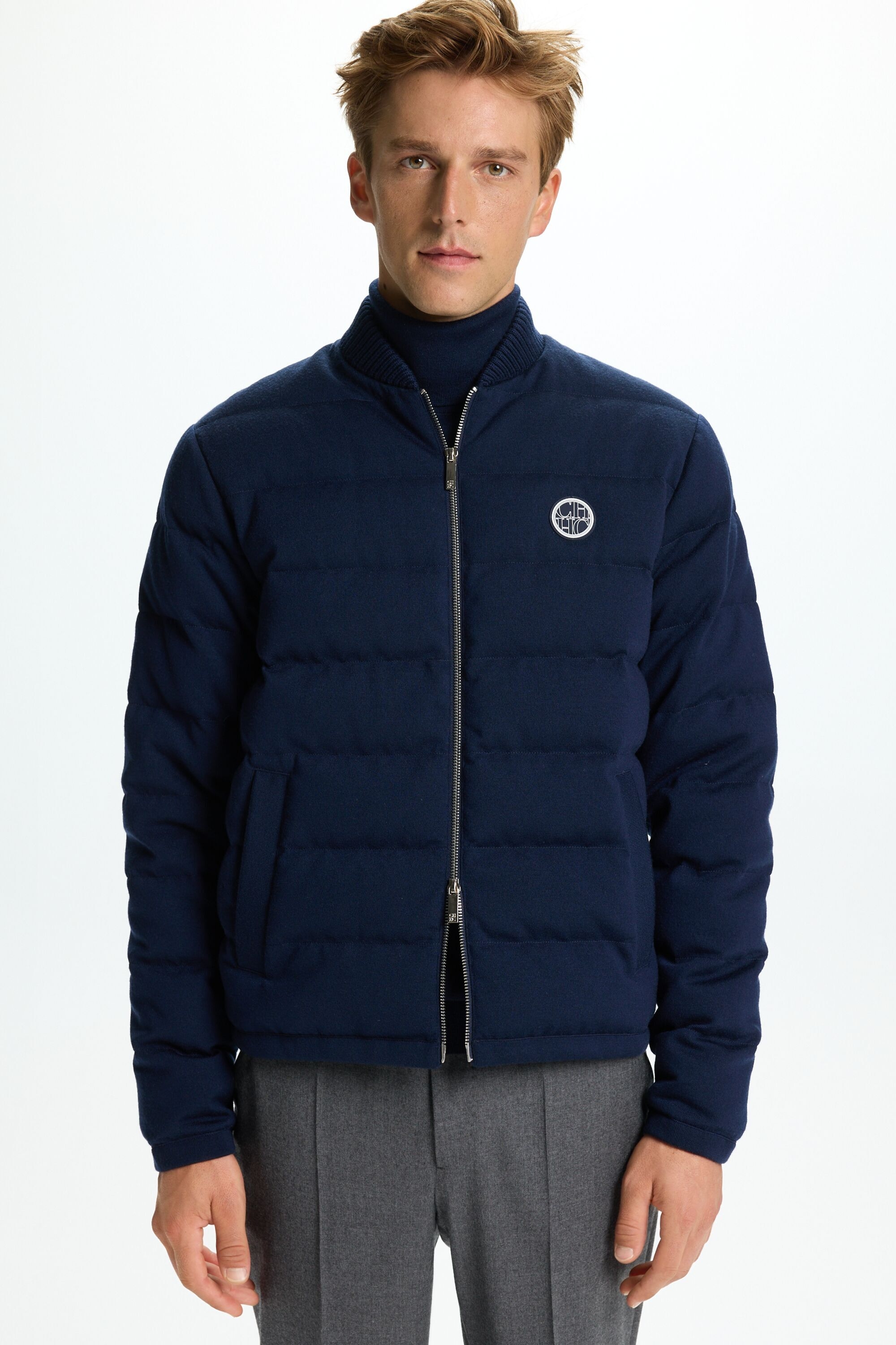 Merino Wool Quilted Knit Bomber Jacket