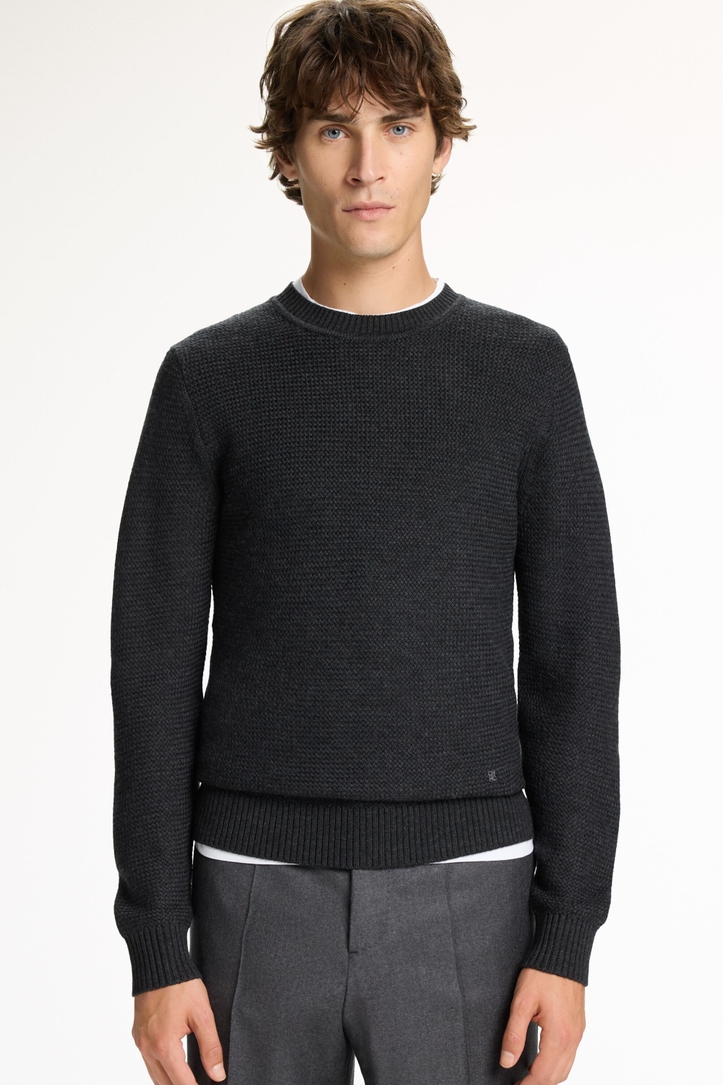 Textured Merino Wool Crew Neck Sweater