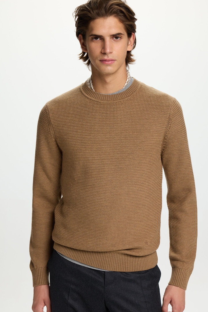 Textured Merino Wool Crew Neck Sweater