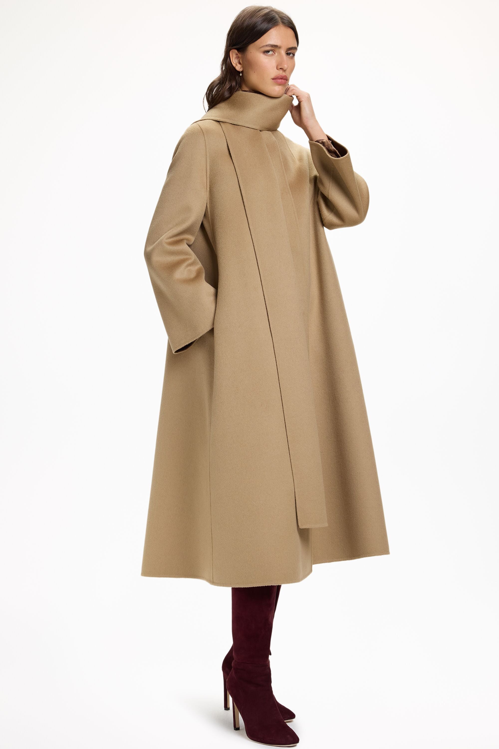 Double-Faced Wool Coat with Scarf camel - CH Carolina