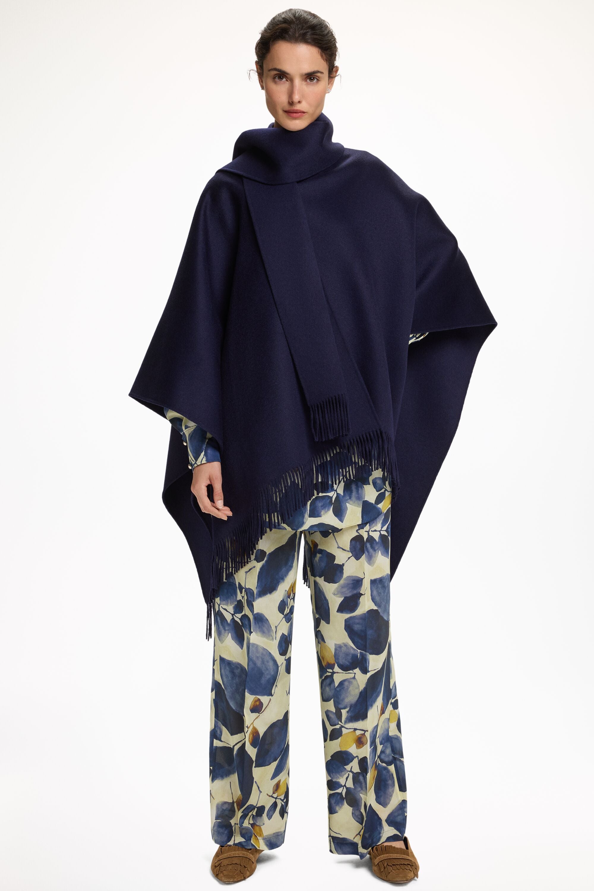 Scarf-Detailed Double-Faced Wool Oversize Cape navy - CH Carolina