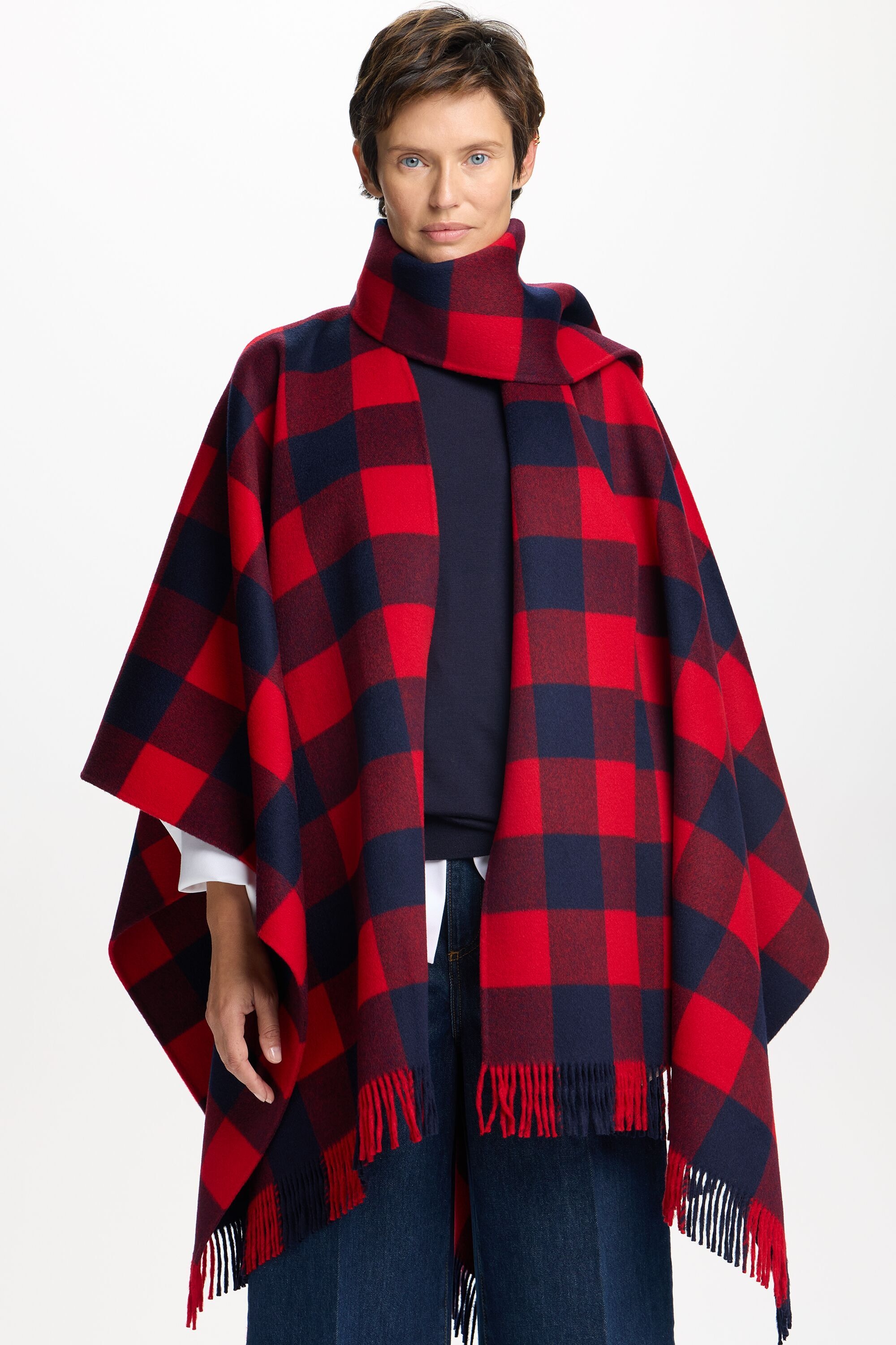 Checkered Double-Faced Wool Cape