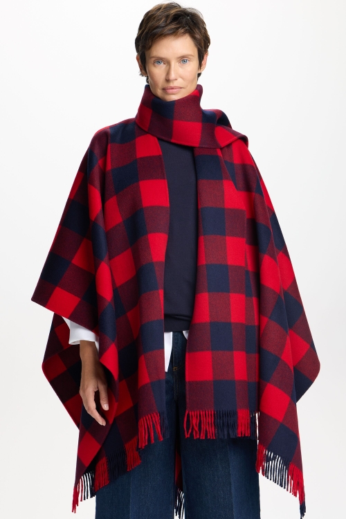 CHECKERED DOUBLE-FACED WOOL CAPE
