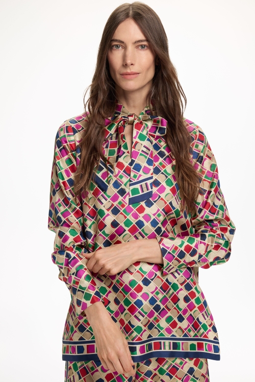BLASÓN PRINT SILK TWILL STRAIGHT-FIT TOP