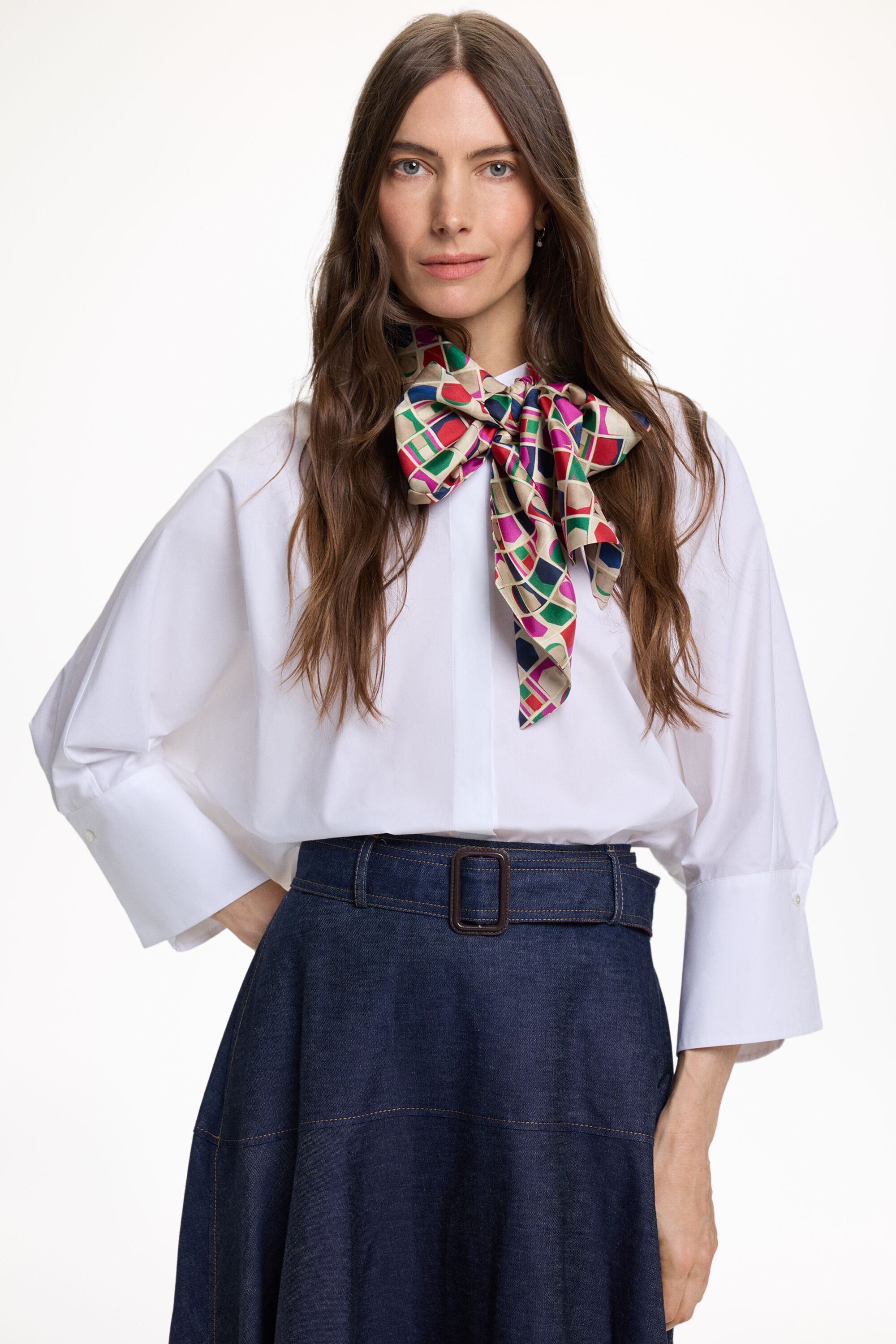 Poplin Oversize Shirt with Blasón Print Scarf