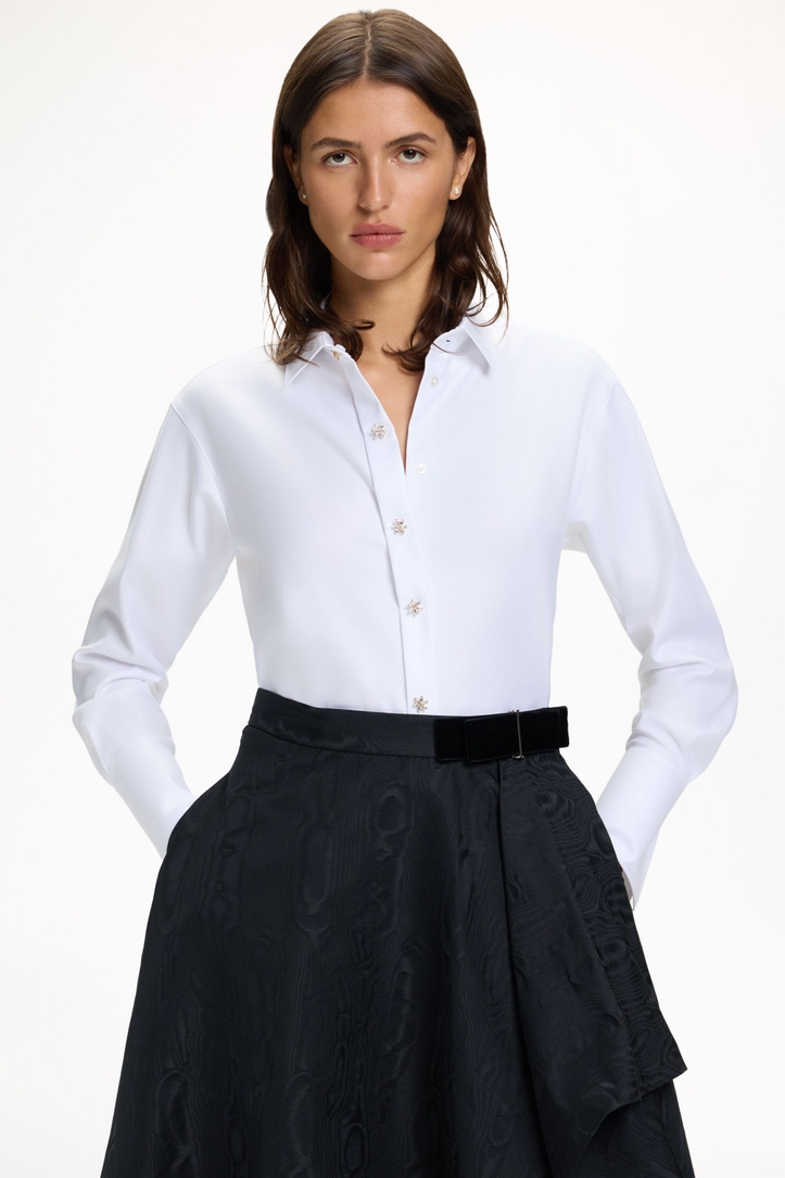 Poplin Straight-Fit White Shirt with Jasmine Buttons
