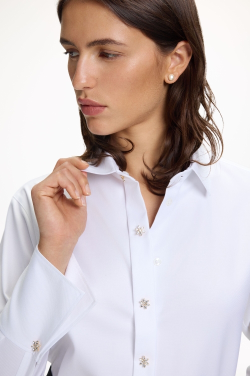 POPLIN STRAIGHT-FIT WHITE SHIRT WITH JASMINE BUTTONS