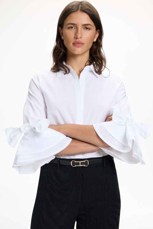 POPLIN FITTED WHITE SHIRT WITH RUFFLES