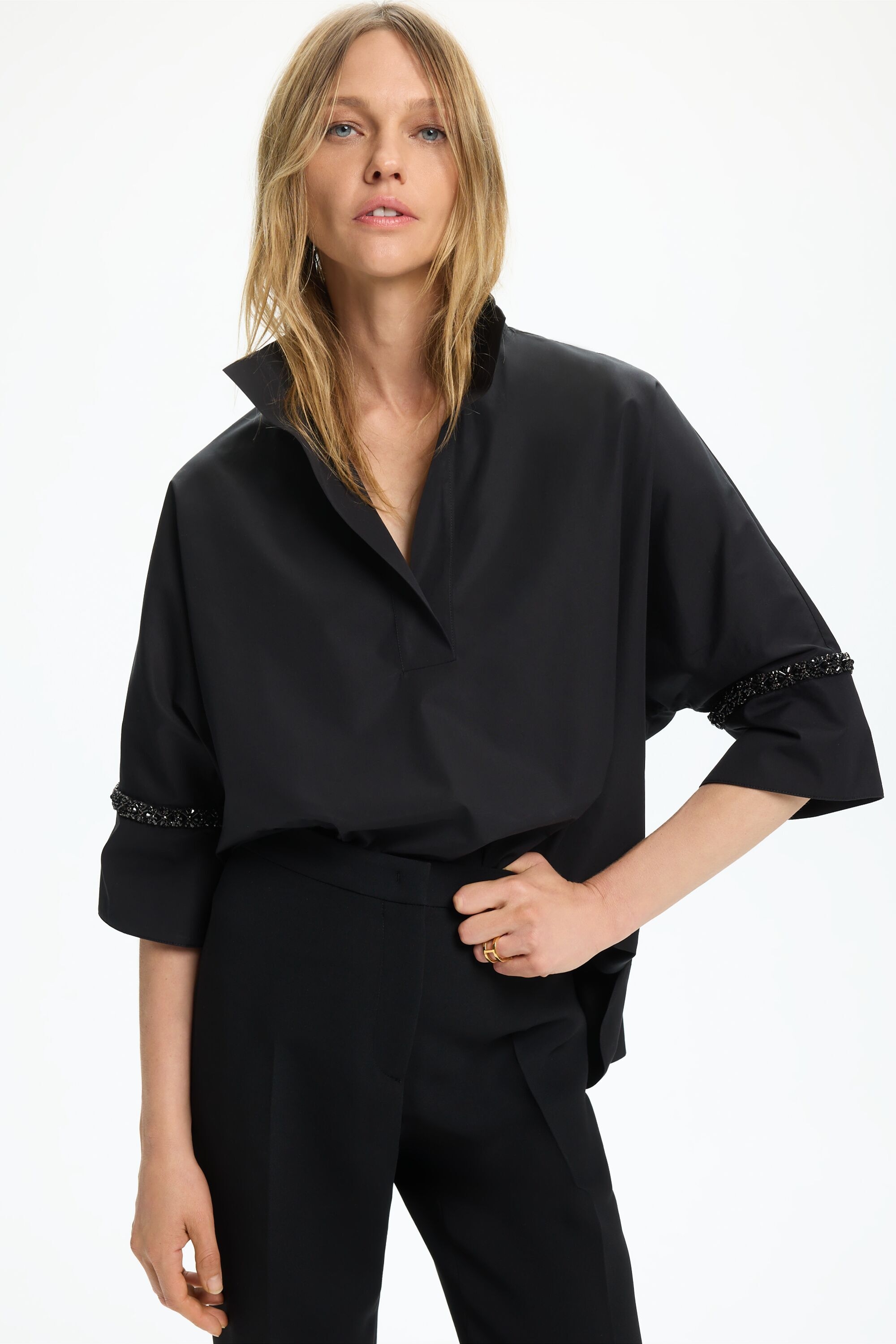 Camisa Oversize de Popelín con Pedrería
