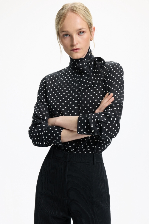SILK GEORGETTE STRAIGHT-FIT SHIRT WITH POLKA DOTS