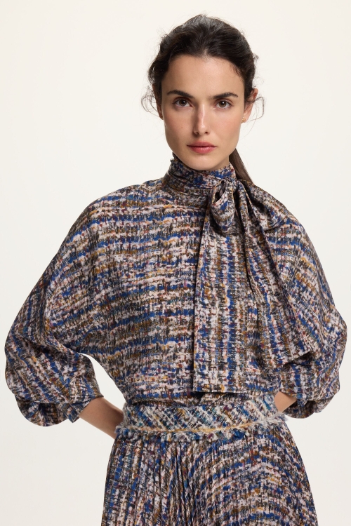 TWEED PRINT CREPE DE CHINE STRAIGHT-FIT SHIRT