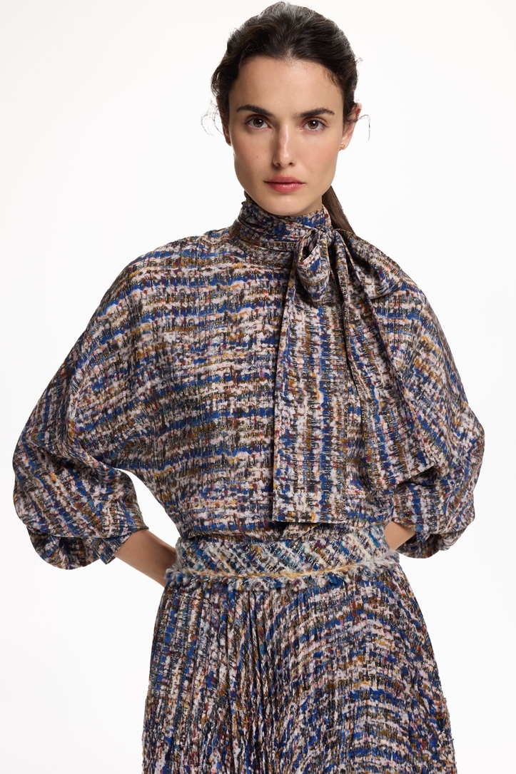 Tweed Print Crepe de Chine Straight-Fit Shirt