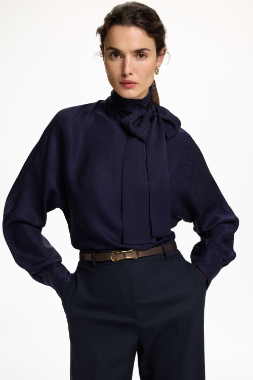 INITIALS INSIGNIA JACQUARD CREPE DE CHINE STRAIGHT-FIT SHIRT