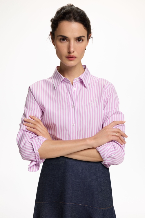 STRIPED POPLIN FITTED SHIRT WITH PEARLS