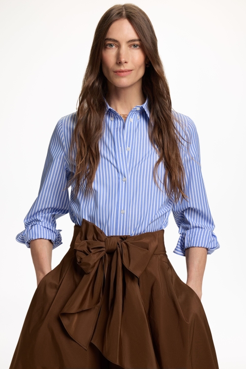 STRIPED POPLIN FITTED SHIRT WITH PEARLS