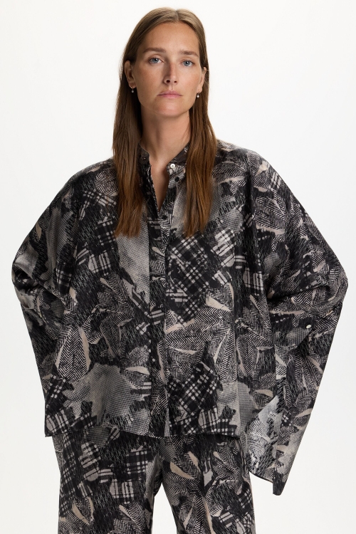 PRINT SILK TWILL A-LINE SHIRT