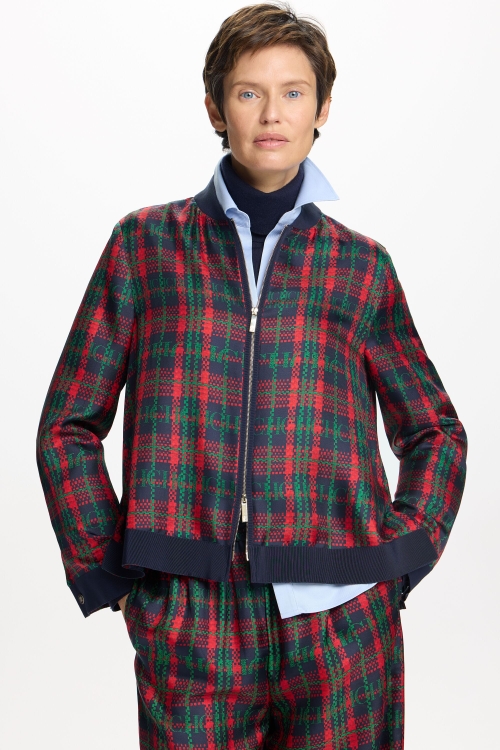 CHARTAN PRINT SILK TWILL STRAIGHT-FIT SHIRT