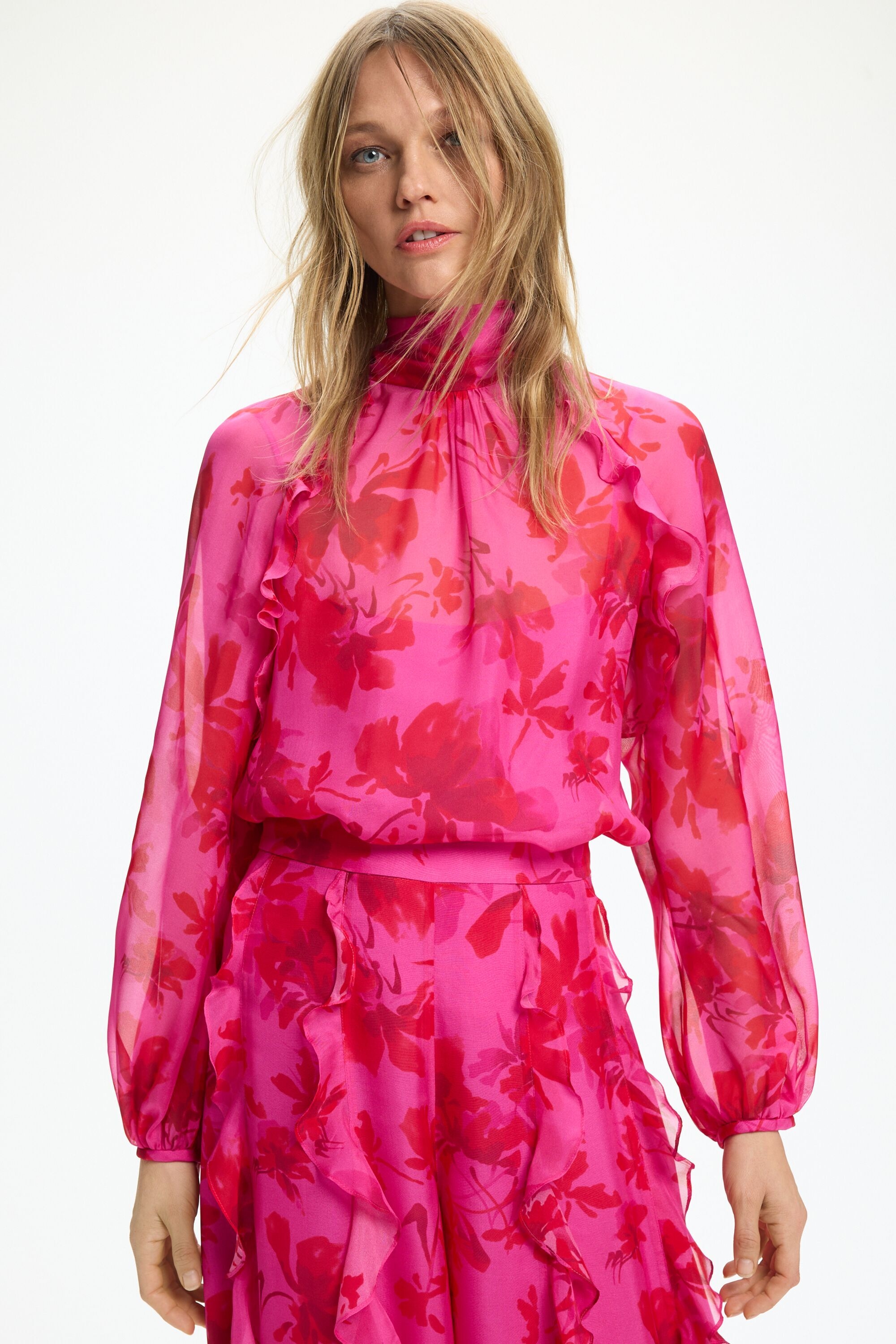 Top Evasé de Chiffon de Seda Estampado