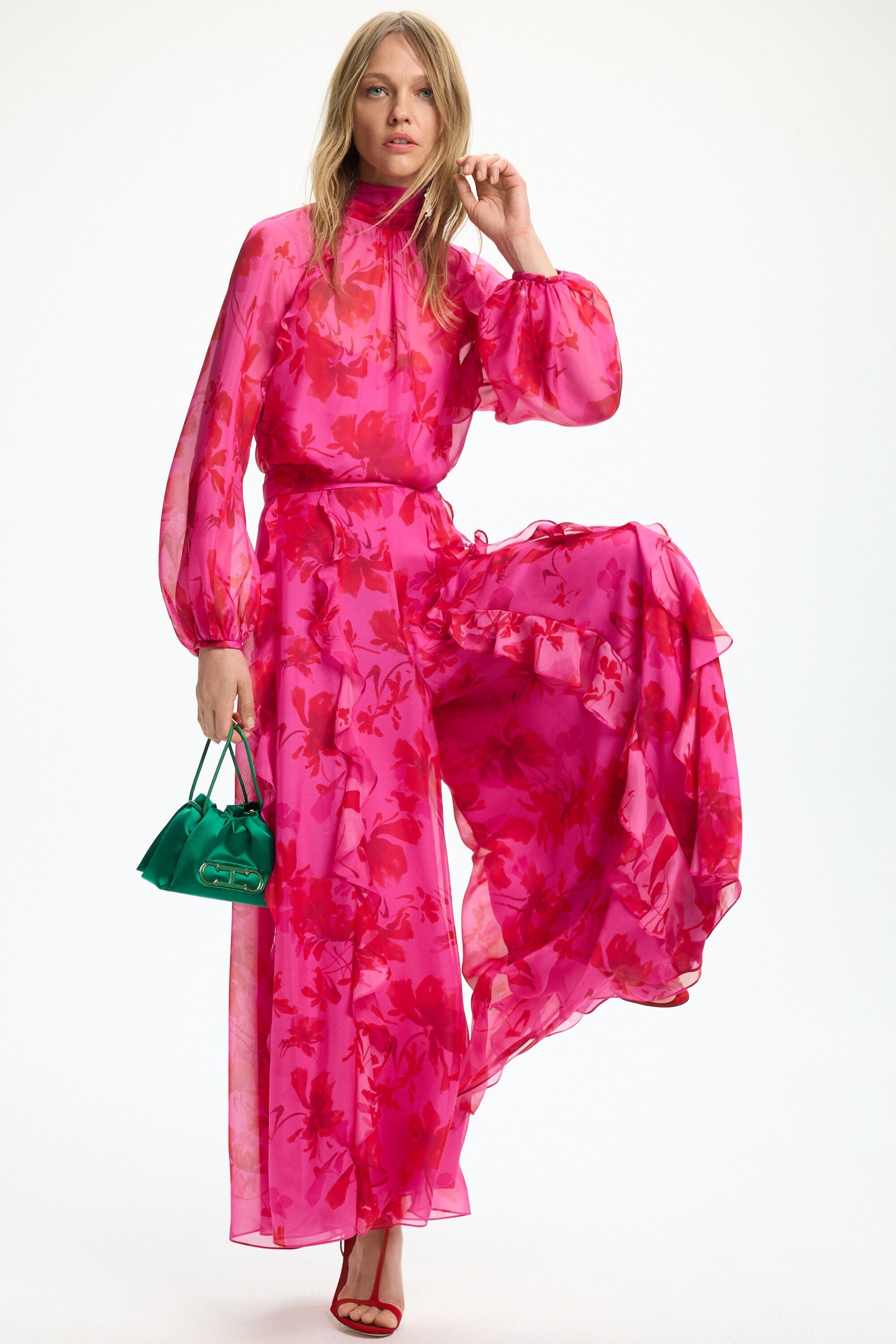 CH Carolina Herrera シルクシフォンシャツドレス 赤 Print Silk Chiffon A-Line Top fuchsia/red - CH Carolina