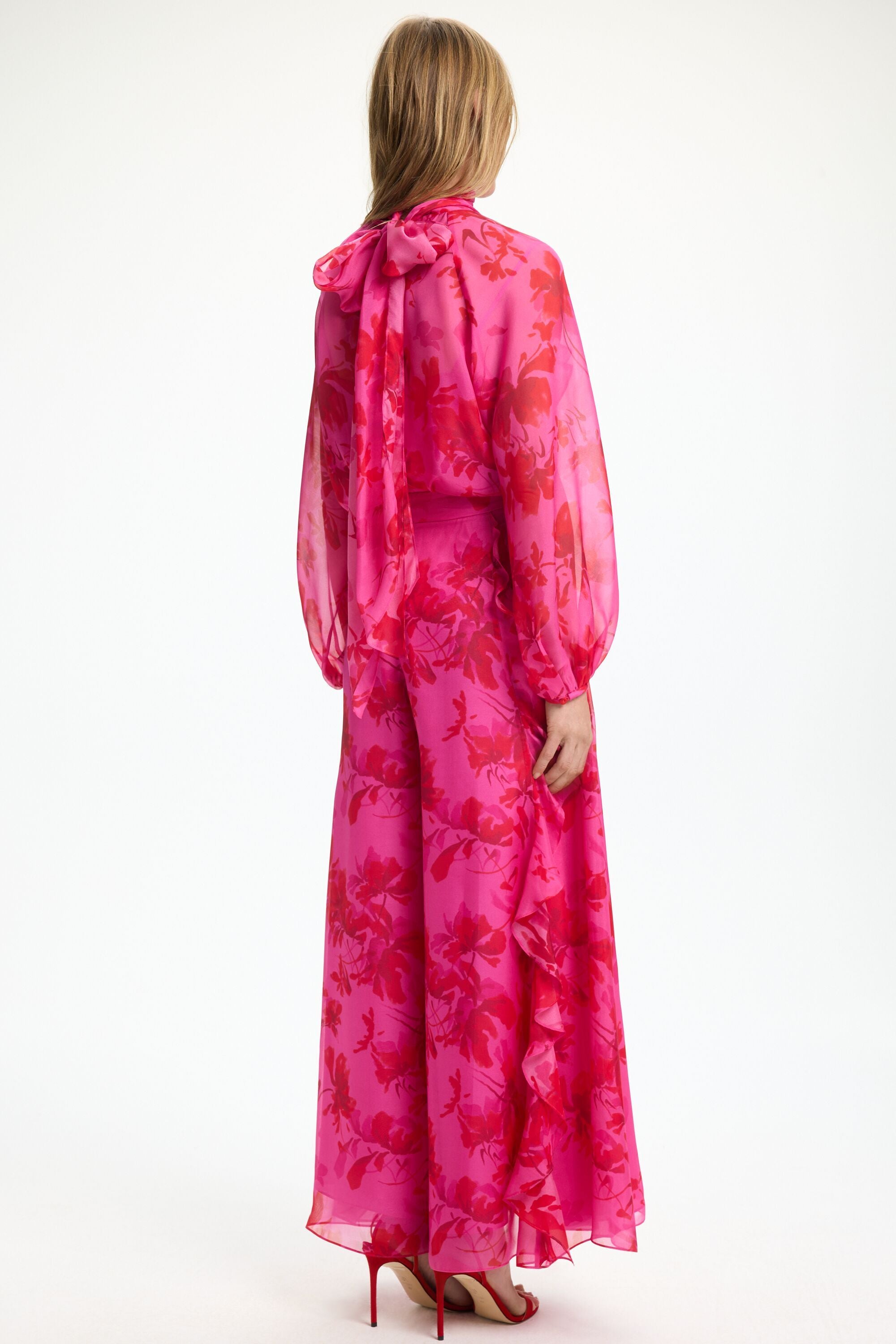 Print Silk Chiffon A-Line Top fuchsia/red - CH Carolina