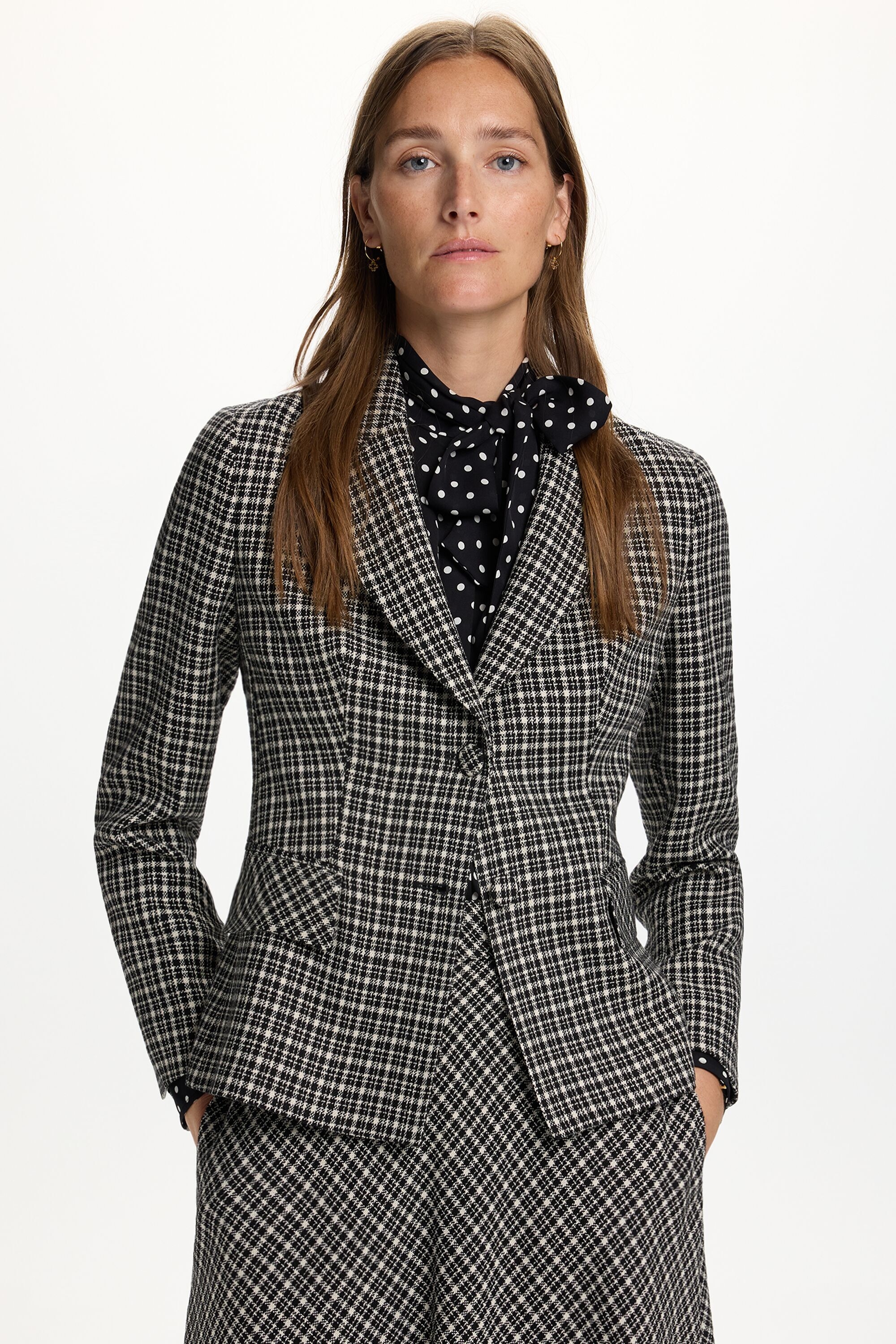 Checked Wool Fitted Tailored Jacket