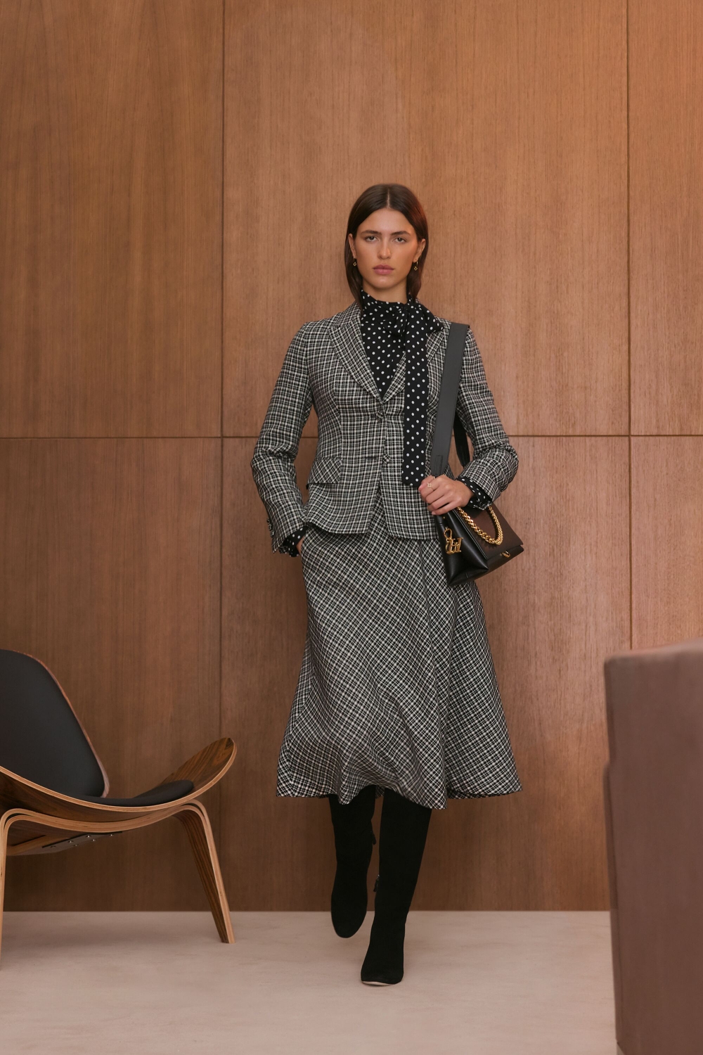 CHECKED WOOL FITTED TAILORED JACKET