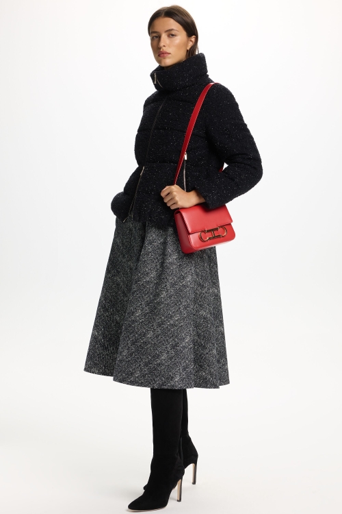 DOWN-QUILTED ALPACA TWEED STRAIGHT-FIT JACKET