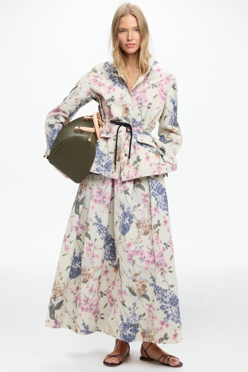 FLOWERY PRINT CHINÉ A-LINE JACKET