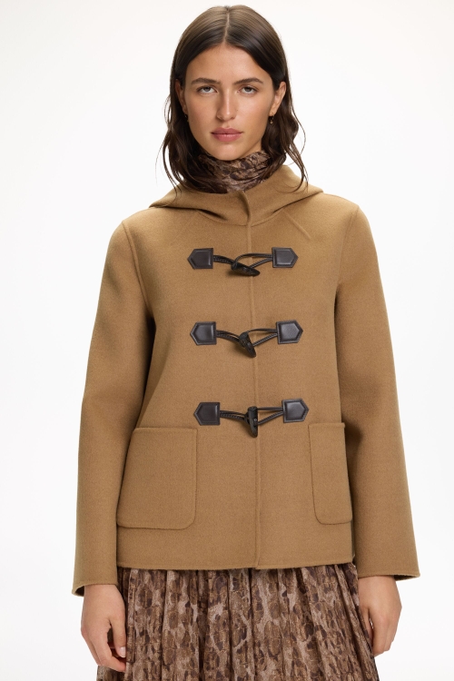 CHARTAN-LINED HOODED DOUBLE-FACED WOOL COAT