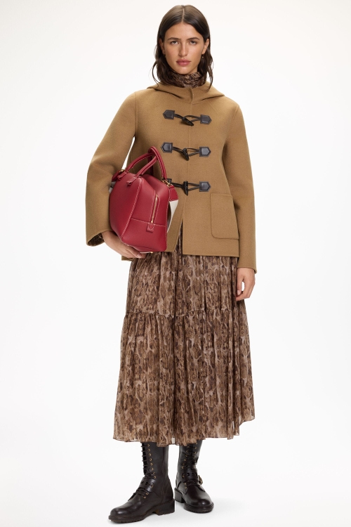 CHARTAN-LINED HOODED DOUBLE-FACED WOOL COAT