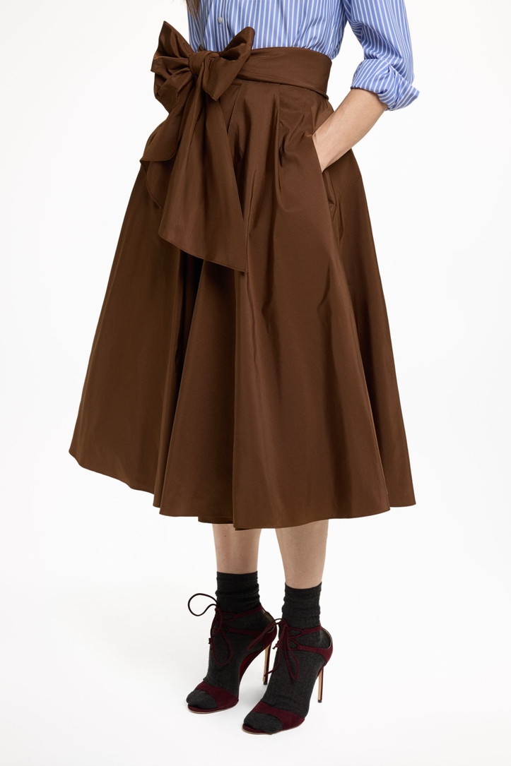 Taffeta Midi Skirt with Sash