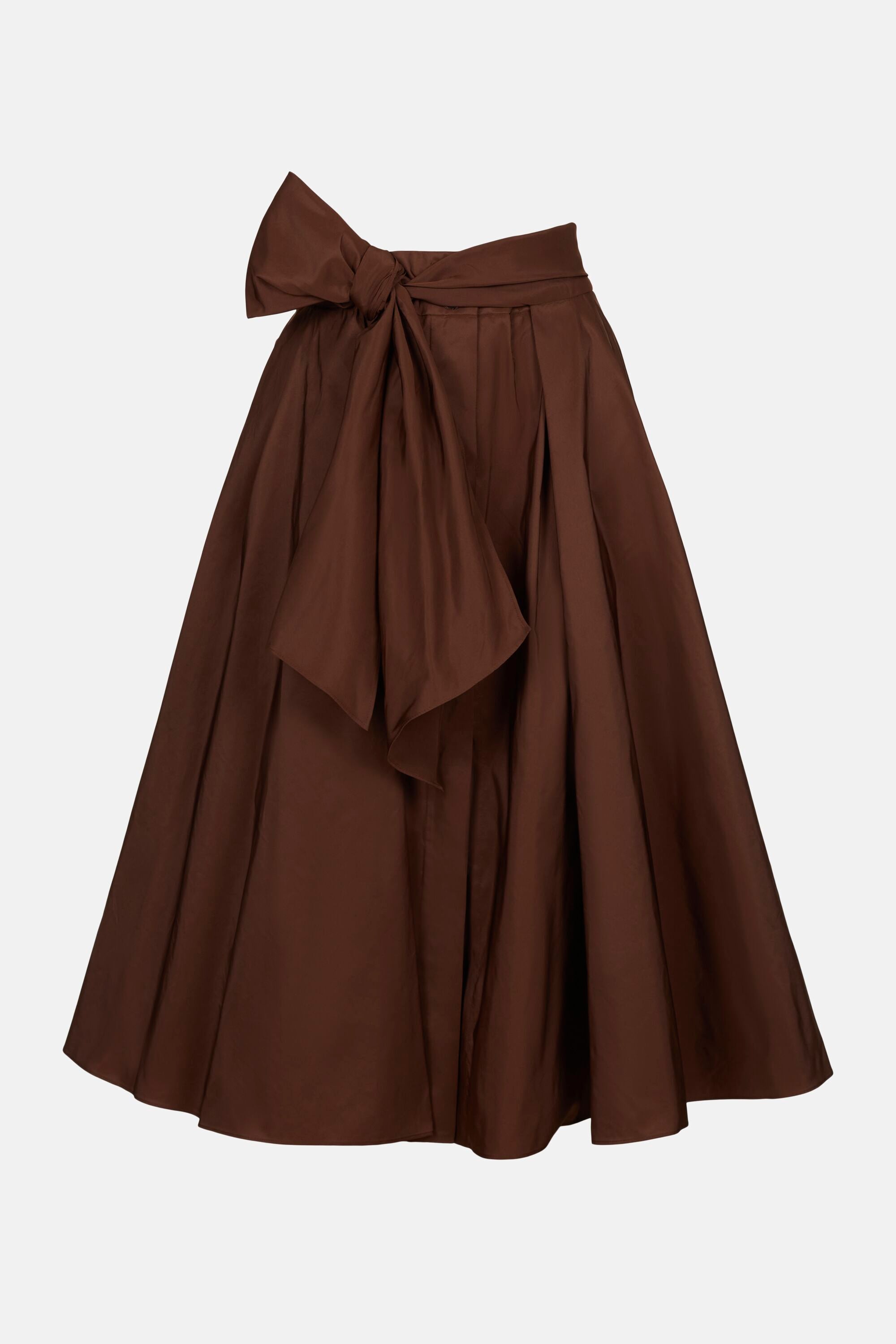 スカート Caramel HEDERA SKIRT GOLD CHECK 8Y Taffeta Midi Skirt with Sash camel - CH Carolina Herrera