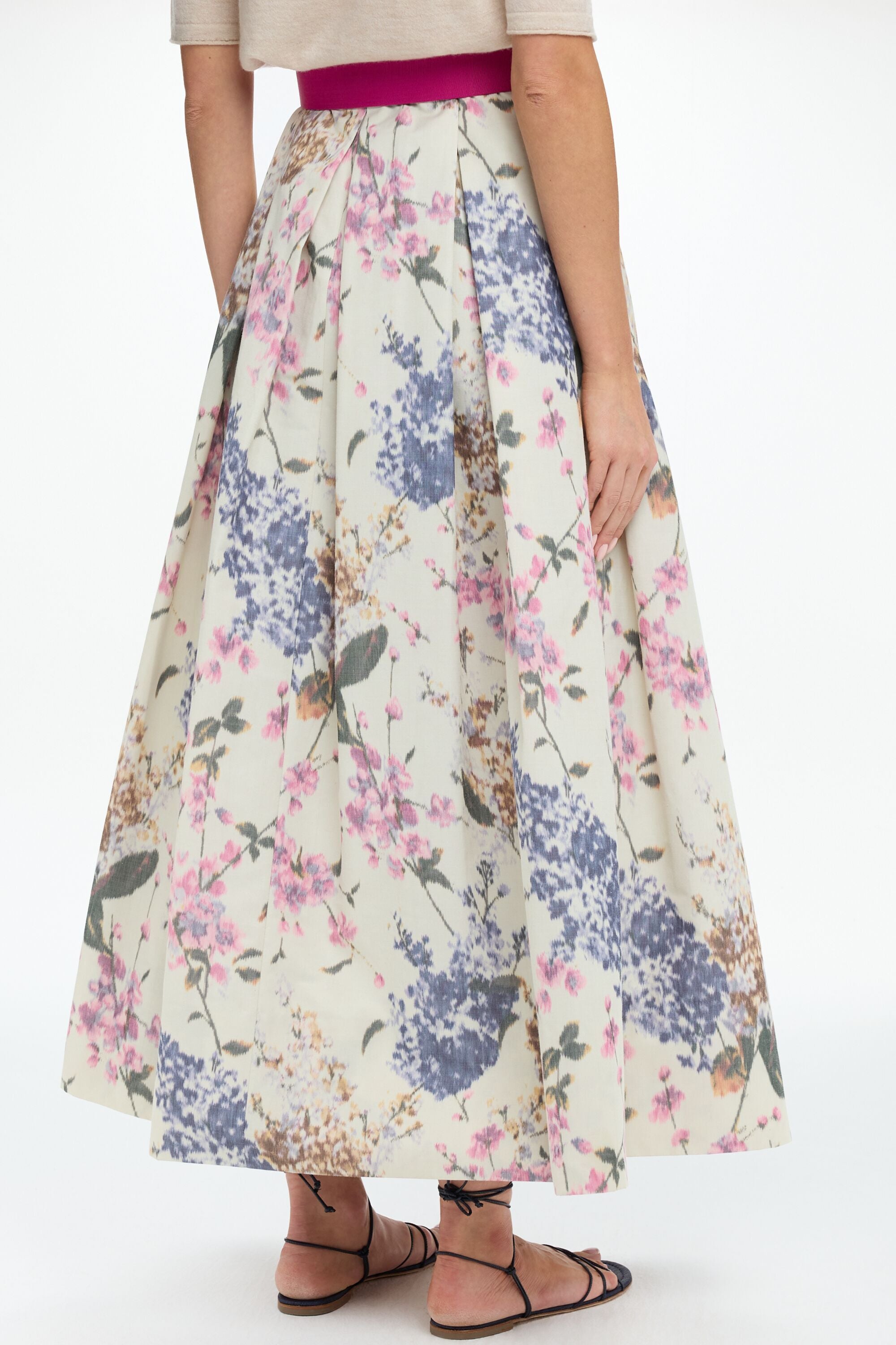 Belt-Detailed Print Cotton Midi Skirt ecru/multicolour - CH Belt-Detailed Print Cotton Midi Skirt ecru/multicolour - CH