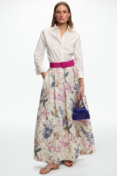 FALDA MIDI DE ALGODÓN ESTAMPADO CON CINTURÓN