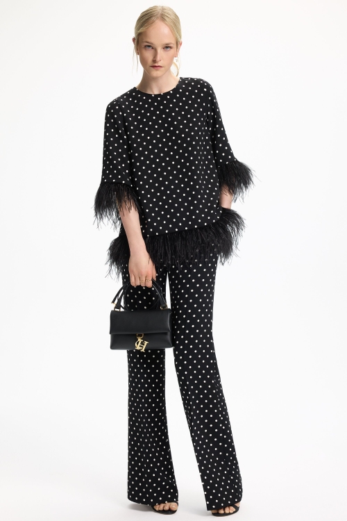 CREPE STRAIGHT-LEG PANTS WITH POLKA DOTS