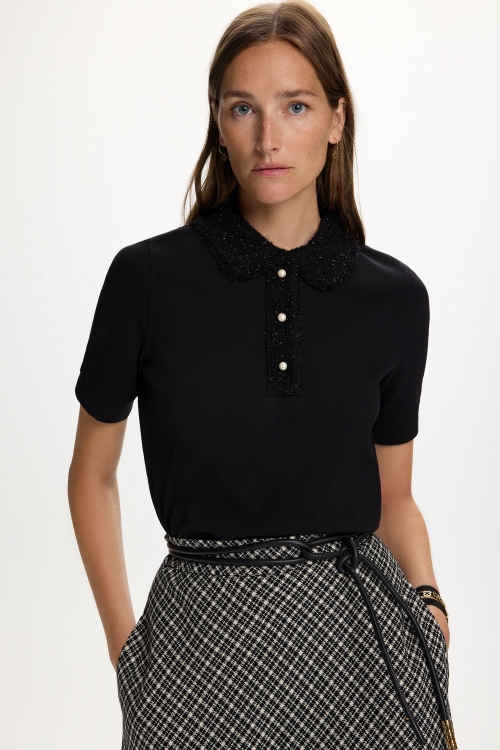 MILANO KNIT FITTED POLO SHIRT WITH PEARLS