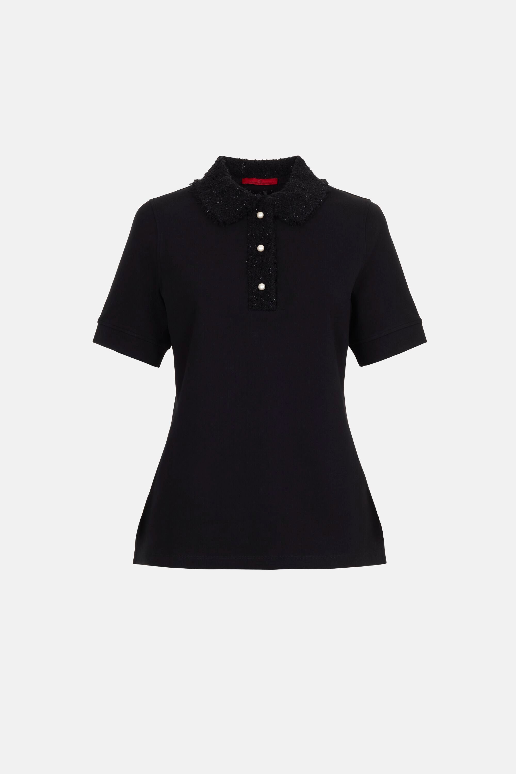 Milano Knit Fitted Polo Shirt with Pearls black - CH Carolina