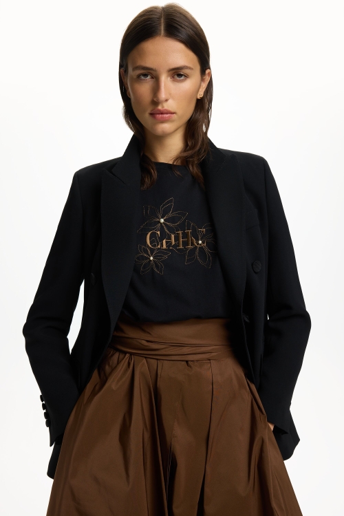 CH T-SHIRT WITH PEARL-DETAILED EMBROIDERY