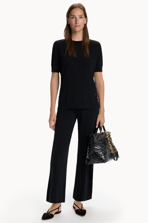 DIAMOND-TEXTURED KNIT STRAIGHT-LEG PANTS