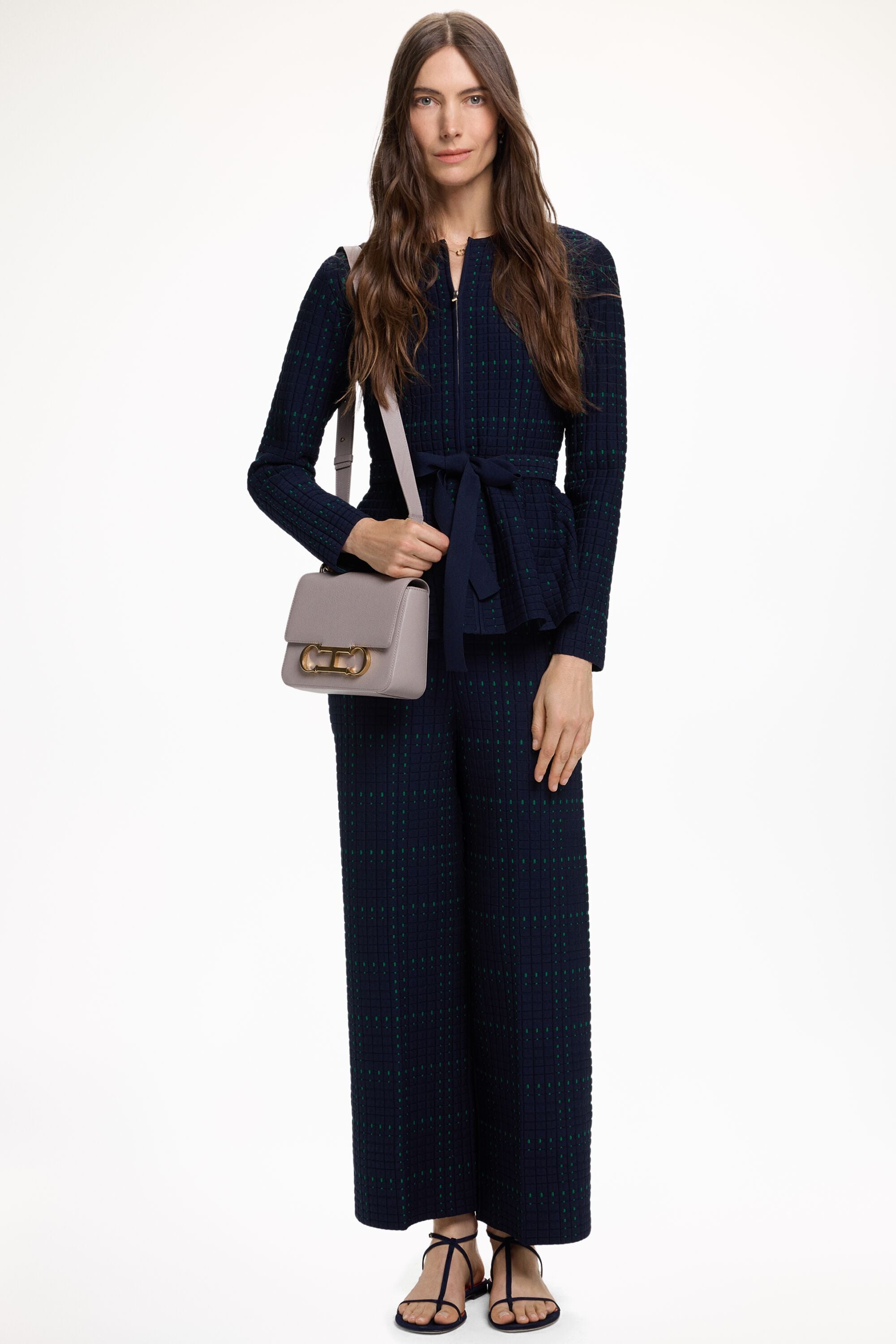 Jacquard Knit Peplum Jacket navy/green - CH Carolina Herrera