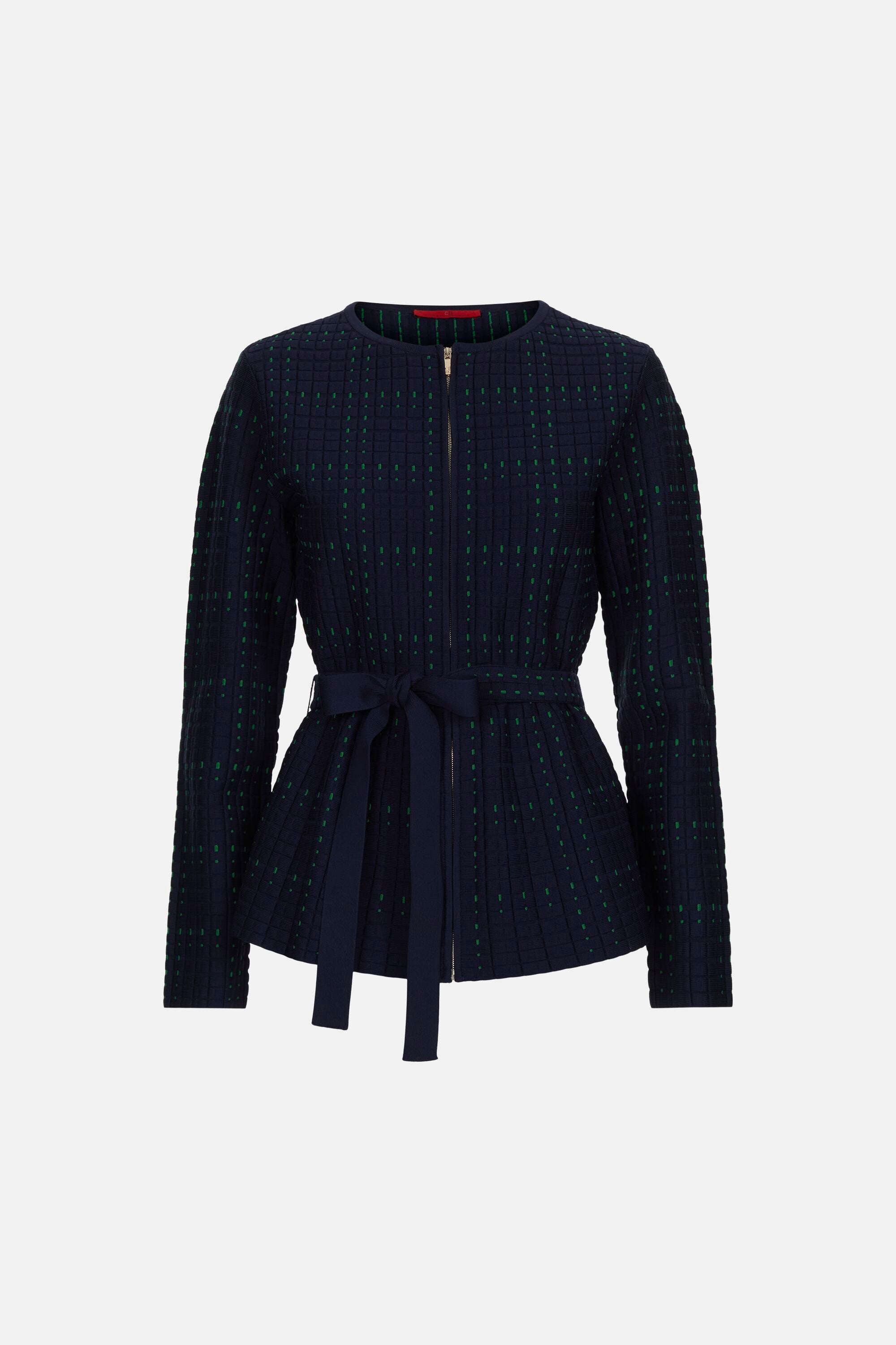Jacquard Knit Peplum Jacket navy/green - CH Carolina Herrera