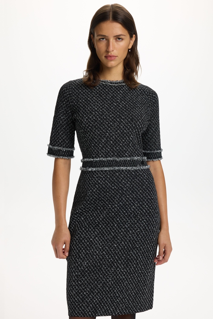 Frayed Jacquard Knit Fitted Dress