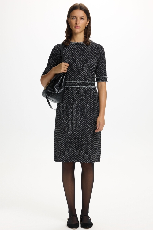 FRAYED JACQUARD KNIT FITTED DRESS
