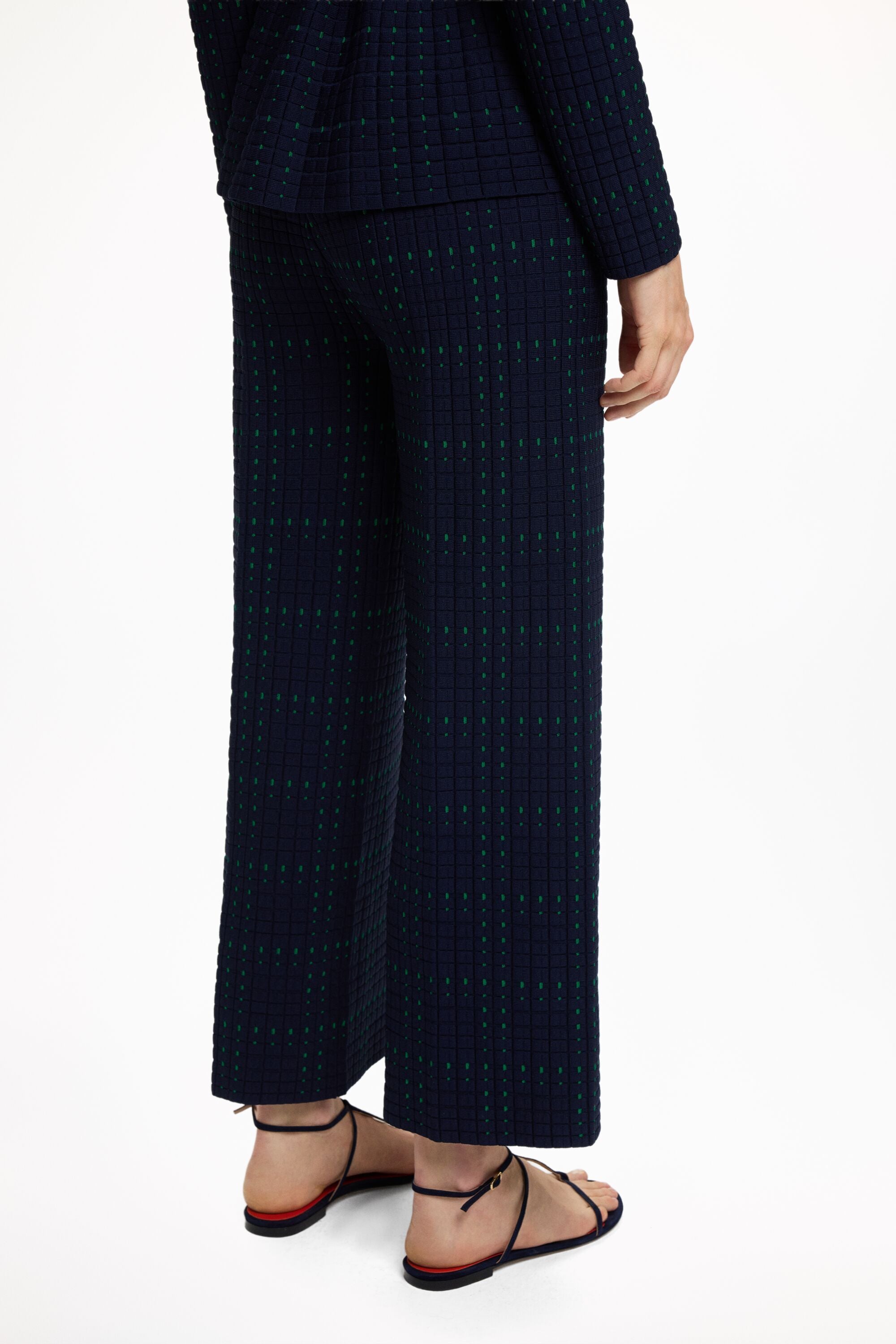Jacquard Knit Straight-Leg Pants navy/green - CH Carolina Herrera