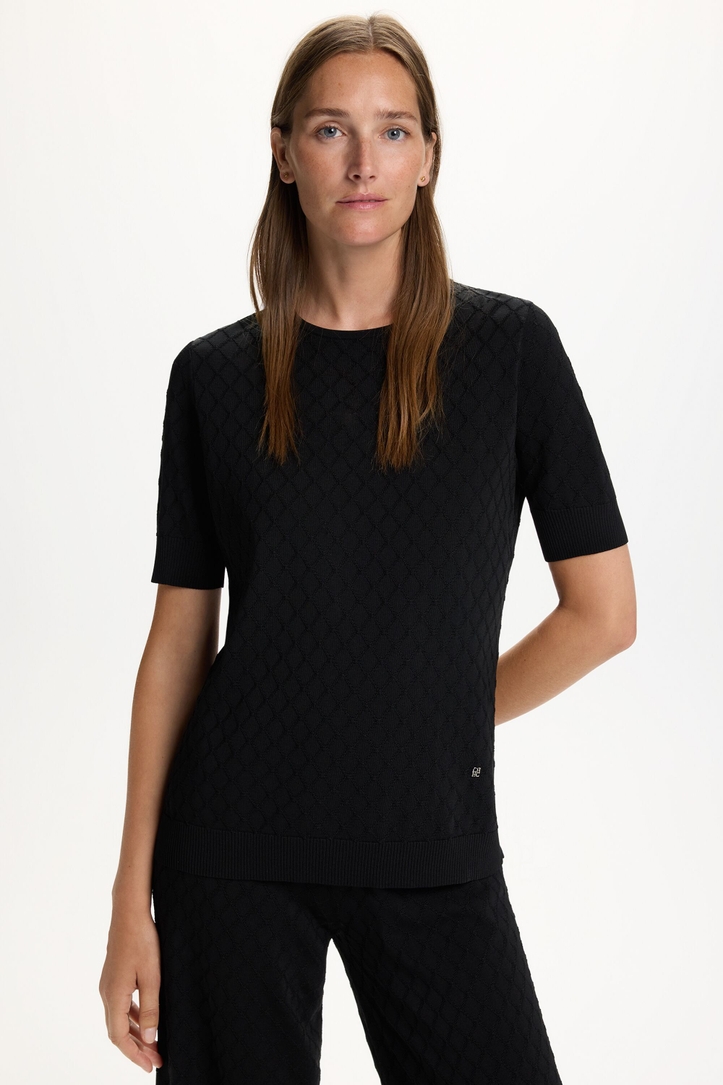 Diamond-Textured Knit Fitted Top