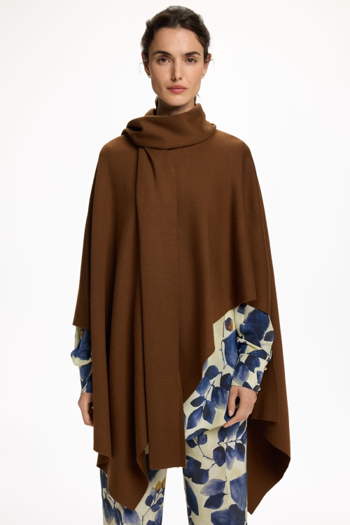 MERINO WOOL ASYMMETRIC CAPE WITH SCARF