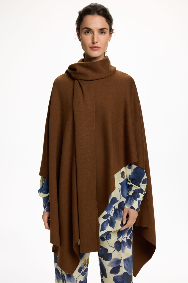 Merino Wool Asymmetric Cape with Scarf