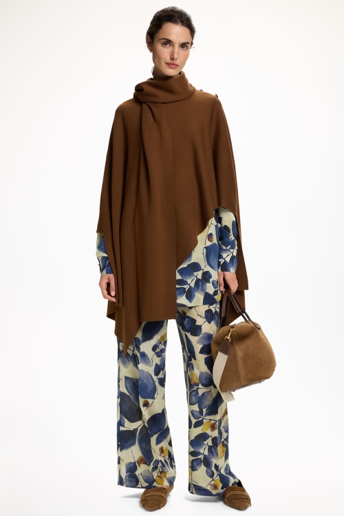 MERINO WOOL ASYMMETRIC CAPE WITH SCARF